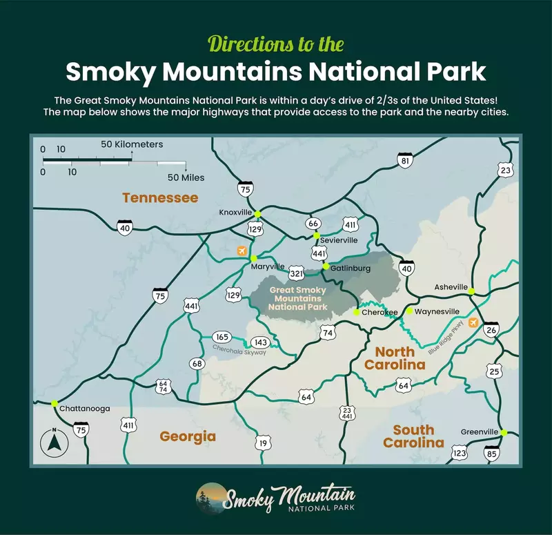 Directions to Smoky Mountains National Park map