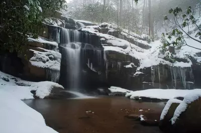 winter waterfall in the Smoky Mountains