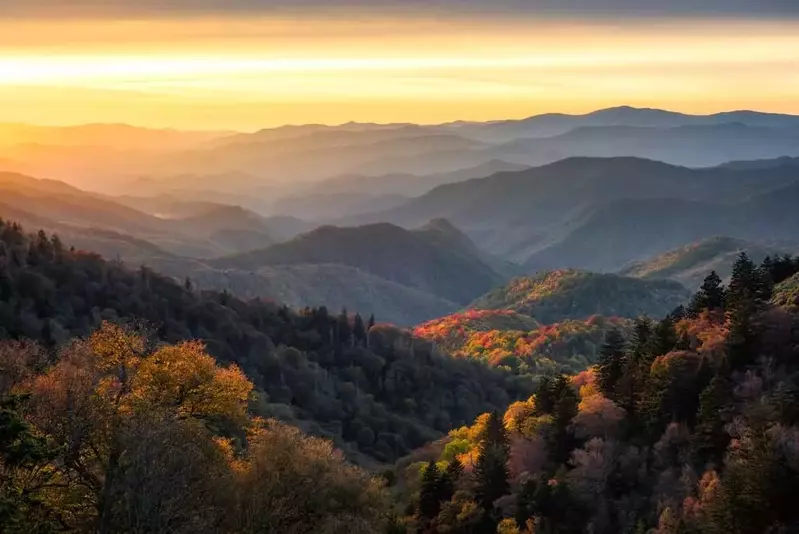 Smoky Mountain sunrise in fall