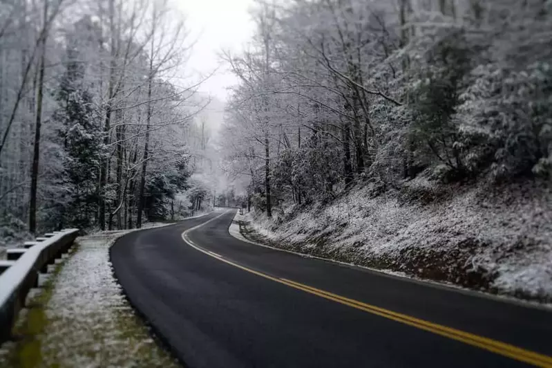 road leading to the Smokies covered in snow