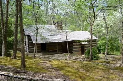 historical cabin along Porters Creek Trail in the Smoky Mountains